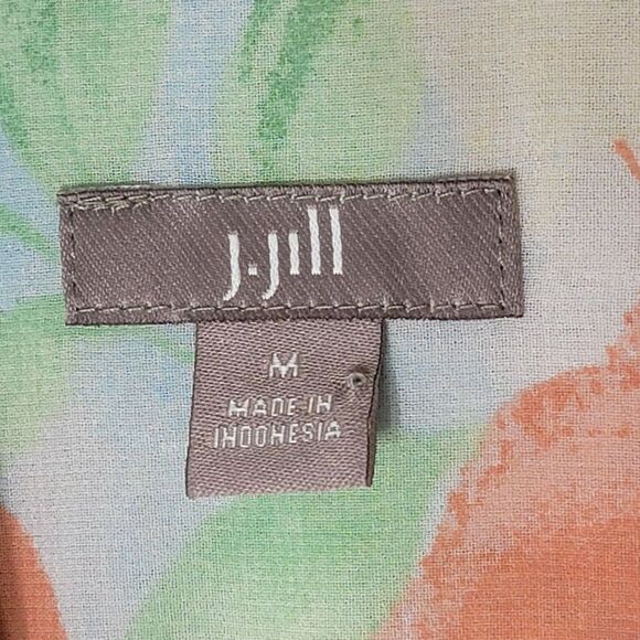 J.Jill Sheer Floral Button Front Blouse Womens M Colorful Long Sleeves Spring - Picture 9 of 13